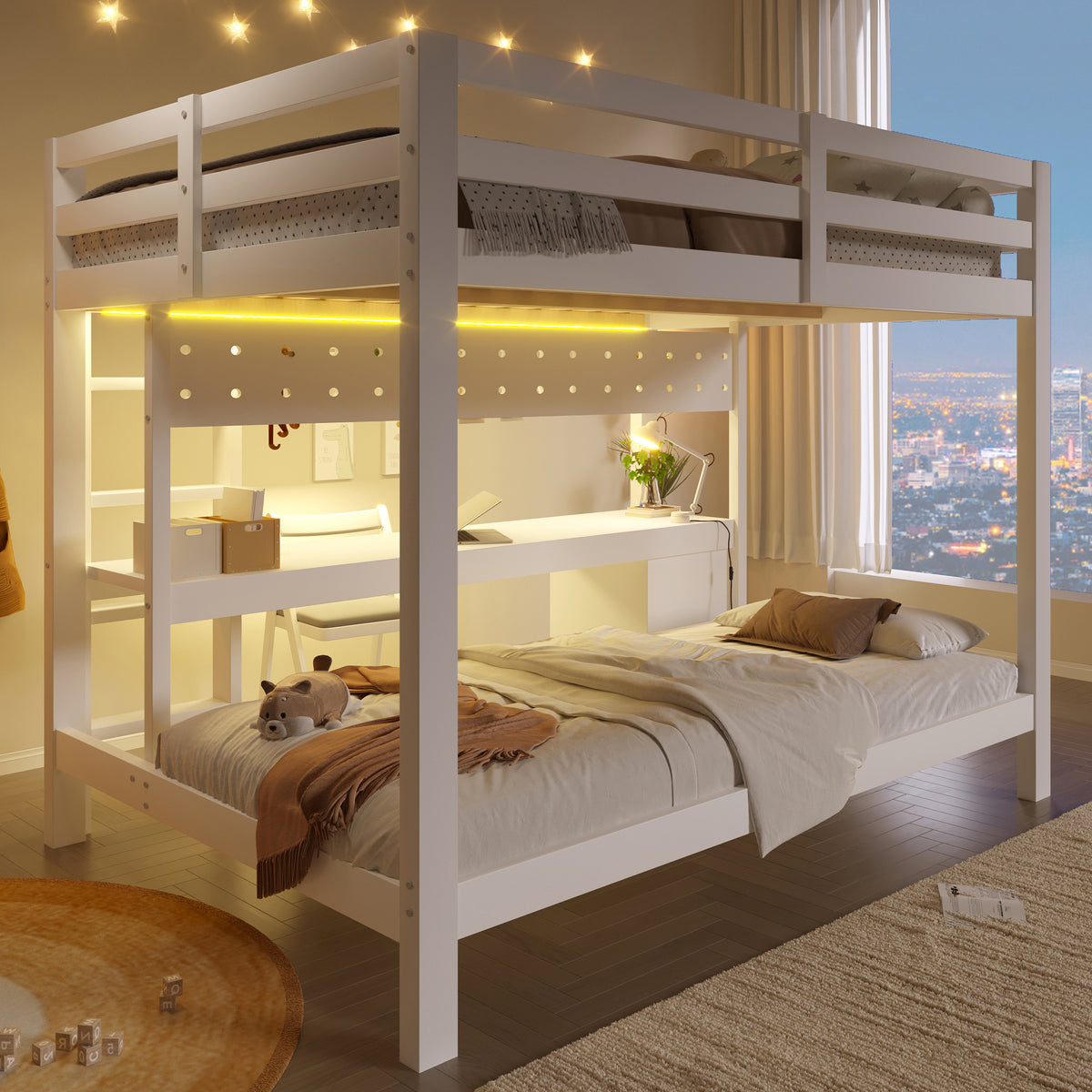 Loft Bed with Desk and Drawers, 90x200 & 140x200 cm, Pine Wood
