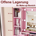 Small Vanity Set with LED Mirror, Storage & Stool, Pink