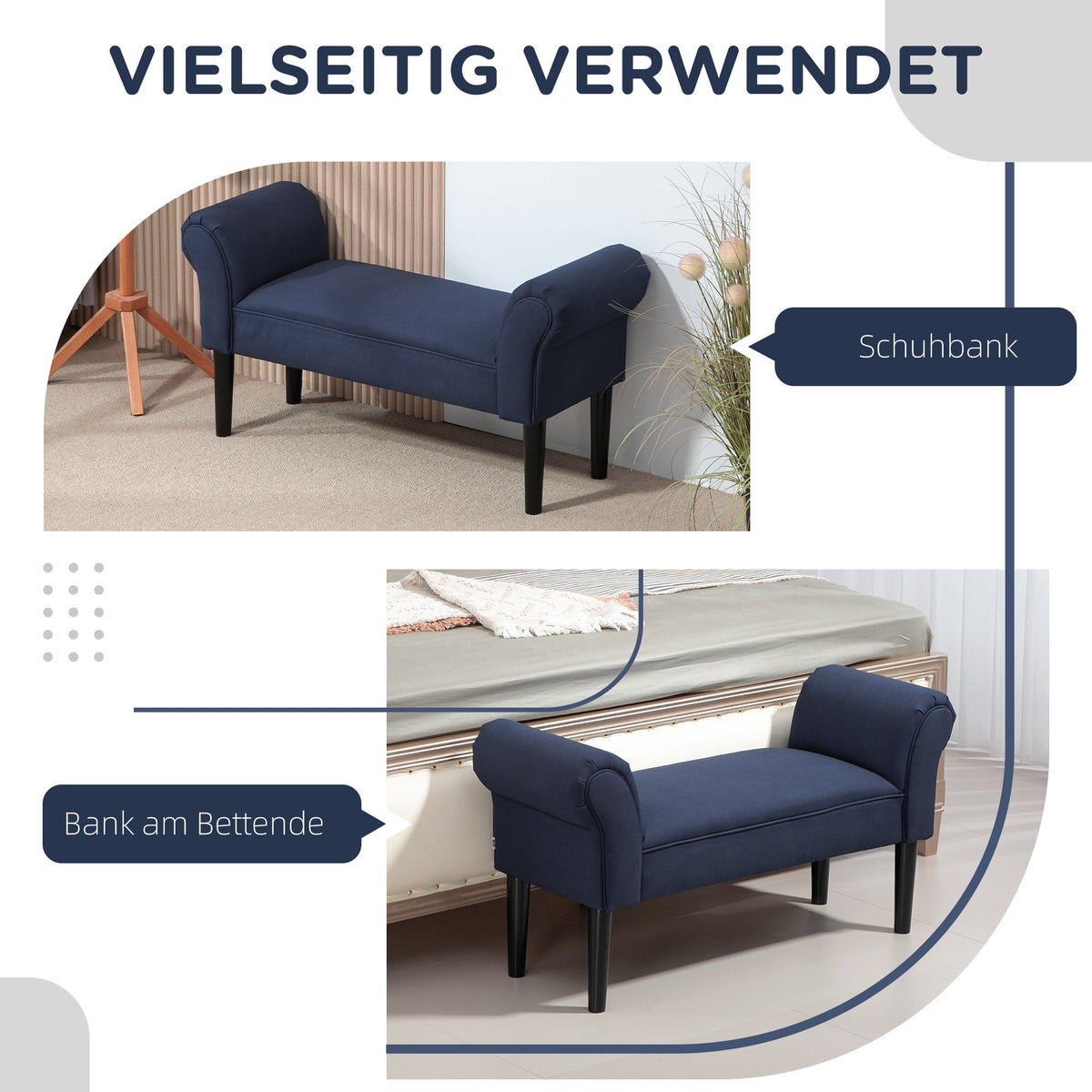 Bed Bench, Upholstered Seating Hallway, Canvas Blue