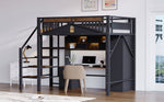 Metal Loft Bed, 140x200cm, Window Design, Safety Ladder, Storage, Black