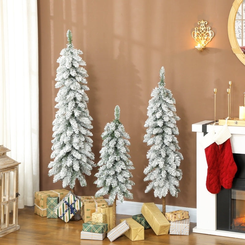Artificial Christmas Trees Set of 3, Snow-Covered, Green & White