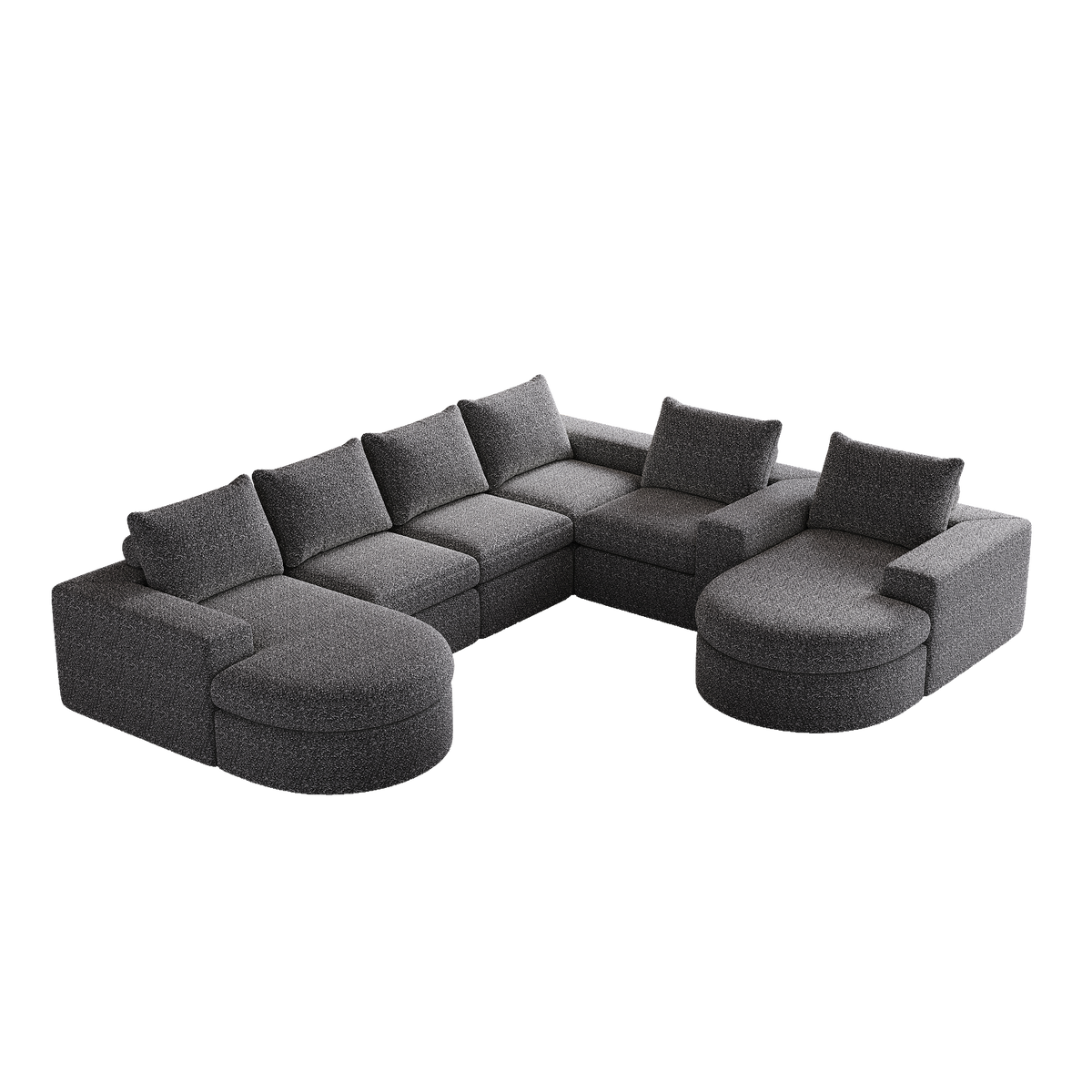 Chenille Sofa, Curved Modular L-Lounger, Two-Piece Set