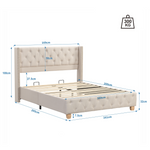 Upholstered Bed 160x200cm Button Studded Headboard Slatted Frame - Linen Beige