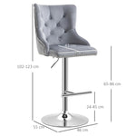 Bar Stools, Set of 2 Swivel Height-Adjustable with Footrest, Light Grey Velvet Look