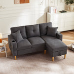 Sofa, L-Shaped Modern 3-Seater with Chaise, Storage, Cup Holder, Pillows