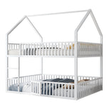 Children's Bunk Bed 140*200, Double Bed with Stairs & Loft Design, White Metal