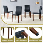 Minimalist Dining Chairs Set of 4, PU Leather and Metal Legs, Black and Walnut finish