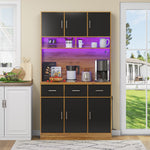 Multifunctional Buffet, 100x40x180cm with LED & App Control, Natural-colored/Black PB, MDF