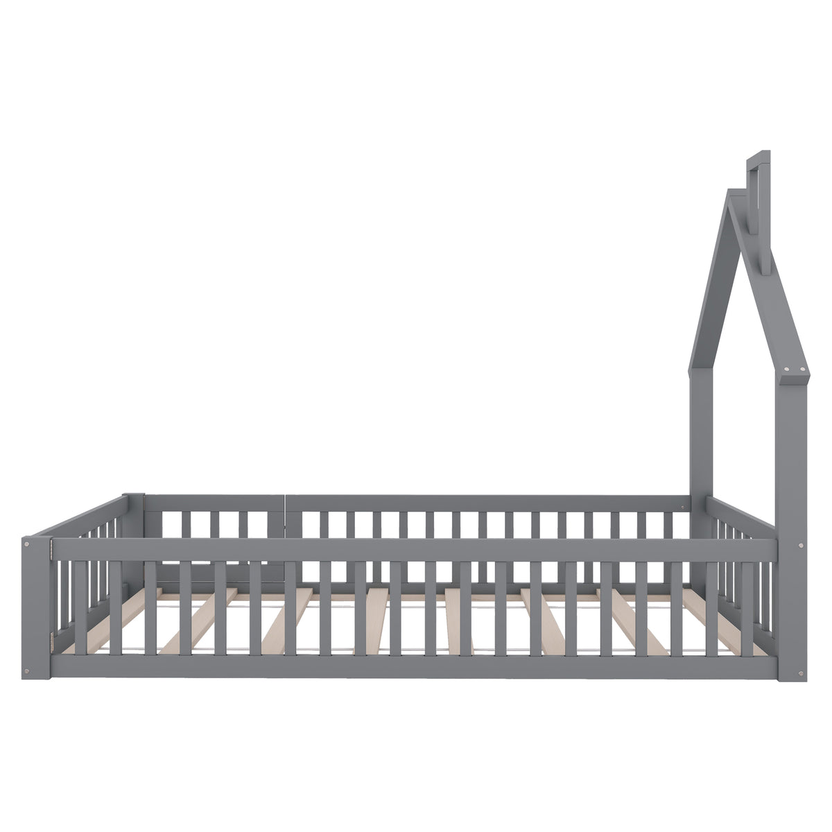 House Bed 90x200 cm Children Bed Slatted Base Pine Wood Grey