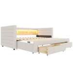 Daybed Sofa Bed 90x190cm Pull-Out Drawers USB LED, Beige Velvet