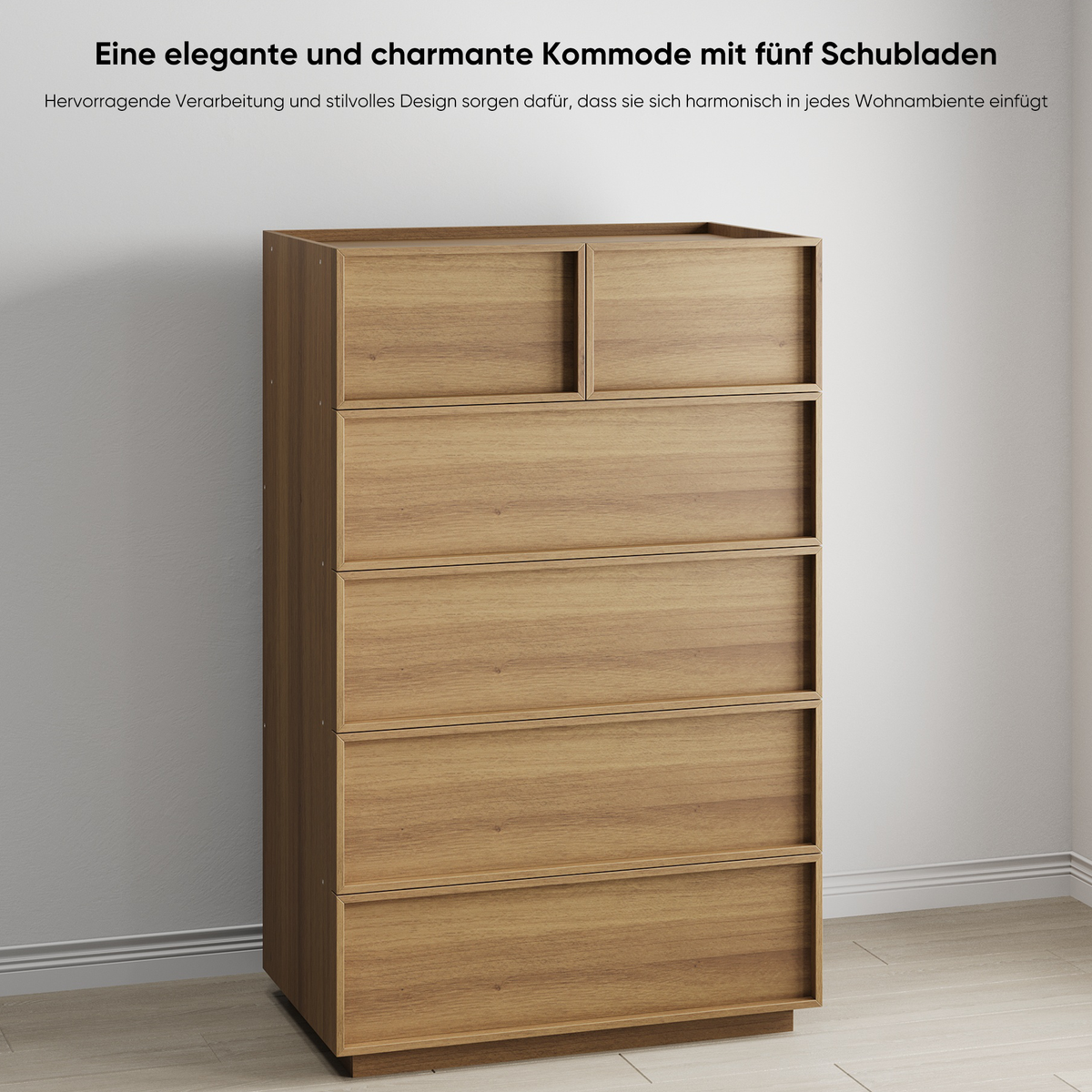 Chest of Drawers with 6 Drawers and Dressing Table, 80x48x127cm, Oak Color Wood