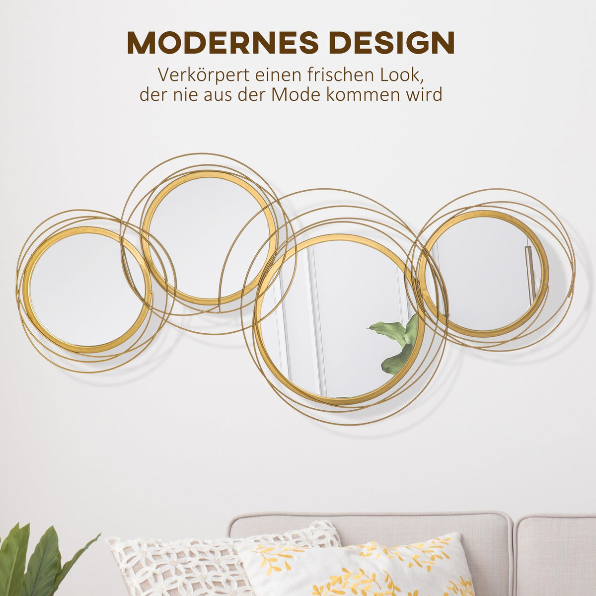 Mirror Set, 4 Round Mirrors Wall Decoration, Elegant Metal
