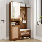 Wardrobe Set Mirror Shoe Cabinet Bench 6 Hooks - 16-Color LED Lighting