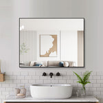 Bathroom Mirror 60x80 cm, HD Wall Mount, Black Aluminum Frame