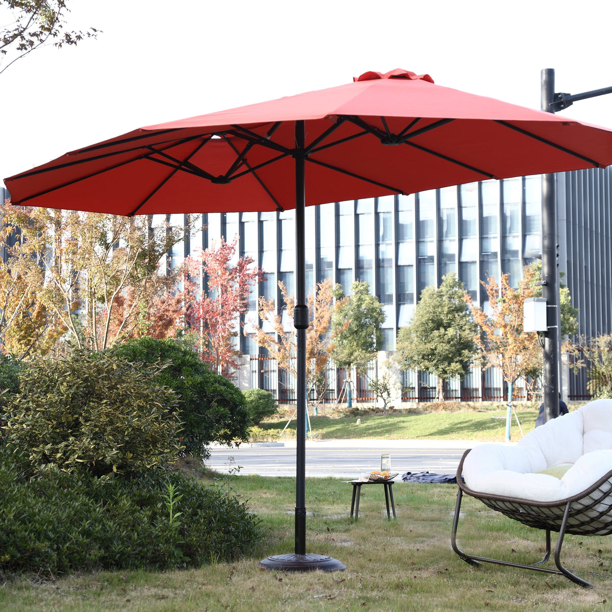14.8 Ft Double Sided Outdoor Umbrella, Rectangular Large with Crank, Orange