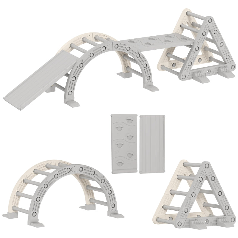 Indoor Climbing Frame 5-in-1 Triangle with Slide and Arch, Grey and White