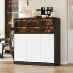 Sideboard Cabinet 100x40x105cm Lighting 3 Glass Doors - White