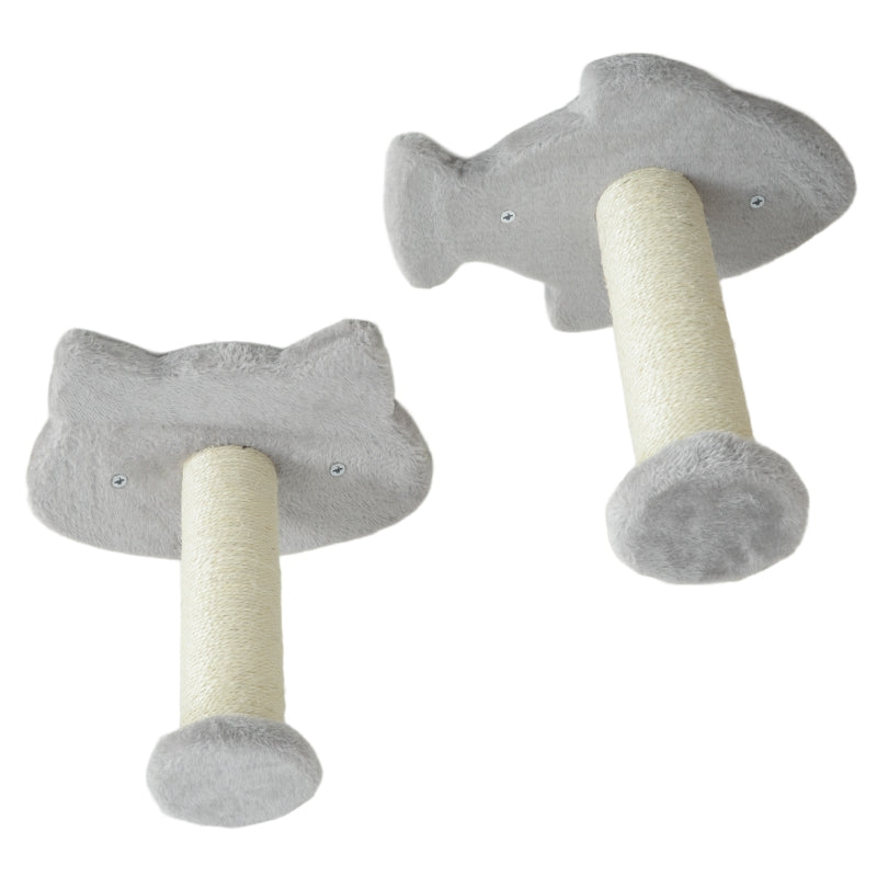 Cat Staircase Set, 4-Piece, Sisal Steps, Double Platform, Light Grey/Cream White