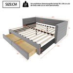 3-in-1 Upholstered Sofa Bed, Extendable with Drawers and Slatted Base, Grey Cotton and Linen