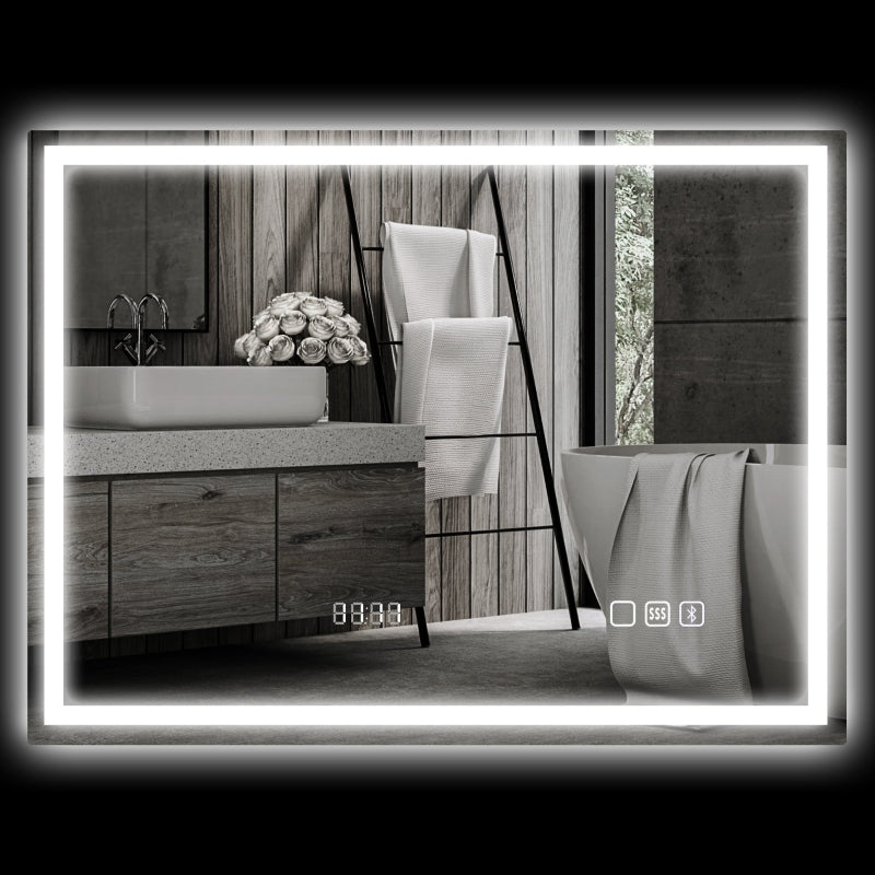 LED Bathroom Mirror 80x60 cm Bluetooth Anti-Fog Clock, Silver