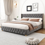 Upholstered Bed 160x200cm Button Studded Headboard Slatted Frame - Velvet Grey