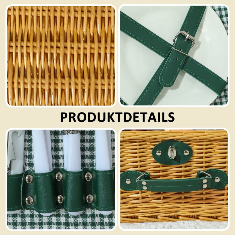 Picnic Basket, Insulated Cooler Compartment, Cutlery Set, Wicker Light Brown