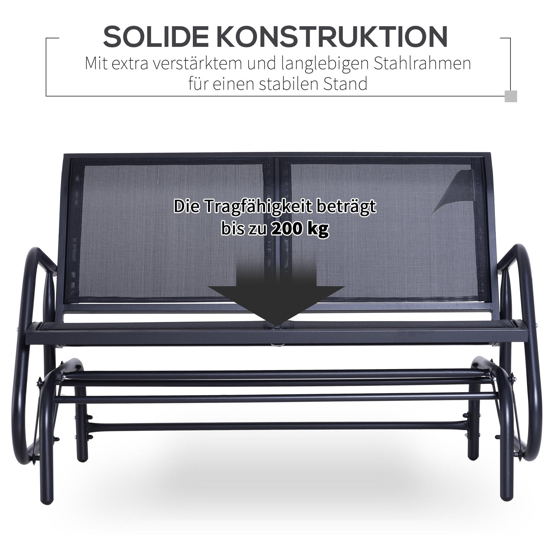 Rocking Chair 2-Seater Garden Swing Park Bench Metal, Black 120 x 70 x 88 cm