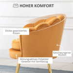 Armchair Upholstered, Shell Shape Relaxing, Metal Legs, Velvet, Yellow