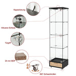 Glass Display Cabinet with LED Lighting, Drawers & Tempered Glass Shelves, H167cm Black