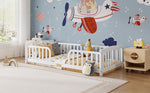 Floor Bed 90x200cm with Guardrails, Pine Wood, White