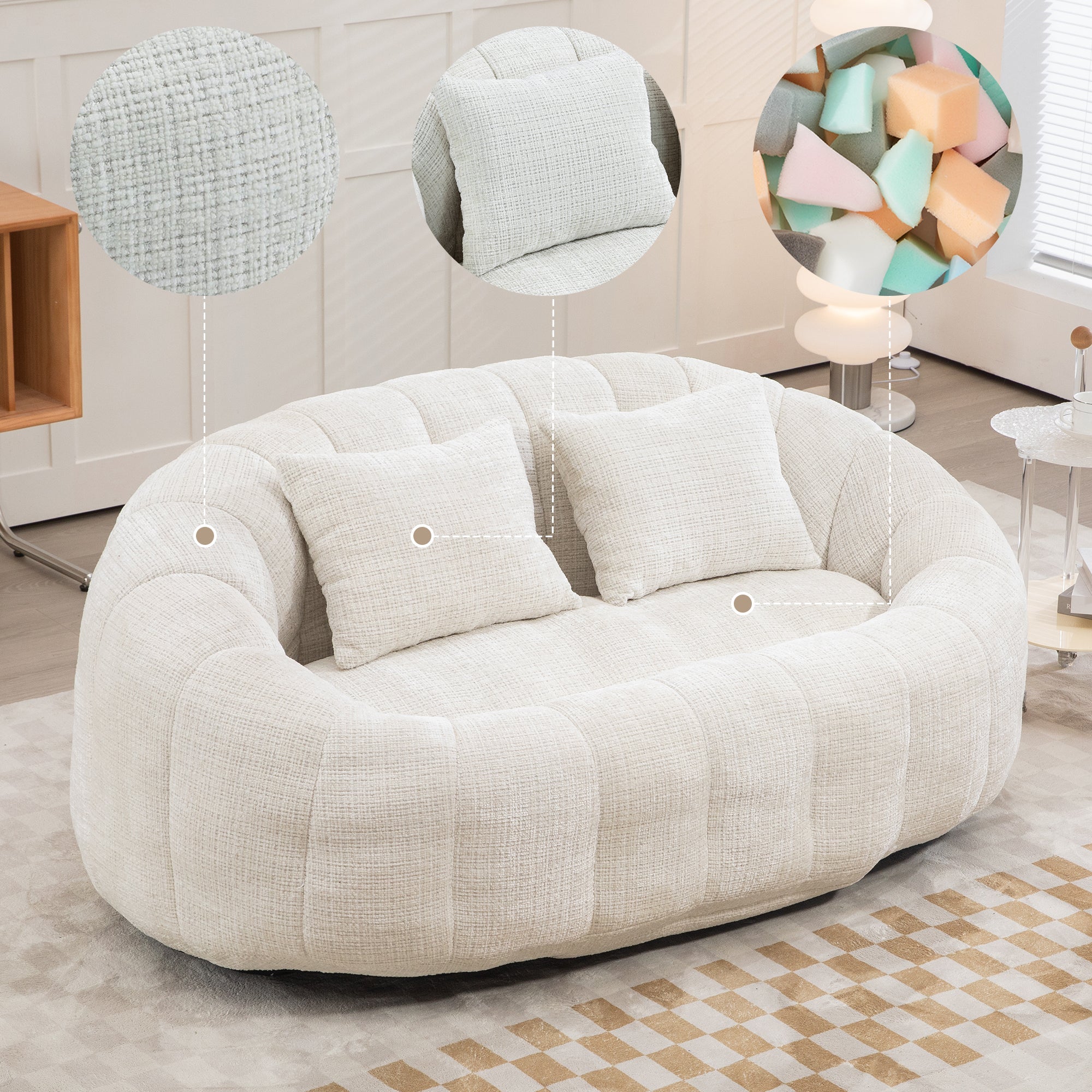 Bean Bag Sofa Lounger High Back Indoor & Outdoor Beige Chenille