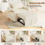 Multifunctional Foldable Sofa Bed 1-Seater Recliner USB Charging Space-Saving Corduroy Fabric Beige