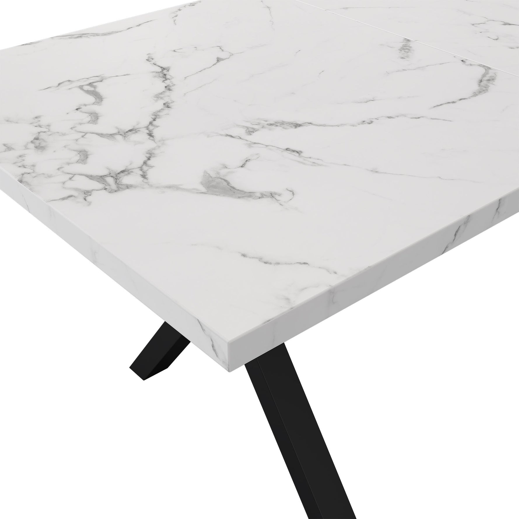 Dining Table Rectangular Crossed Legs Wrought Iron Marble Effect 140x80cm - Black and White