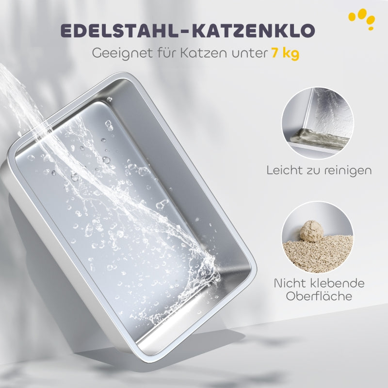 Cat Litter Box with Lid, Litter Scoop, Stainless Steel
