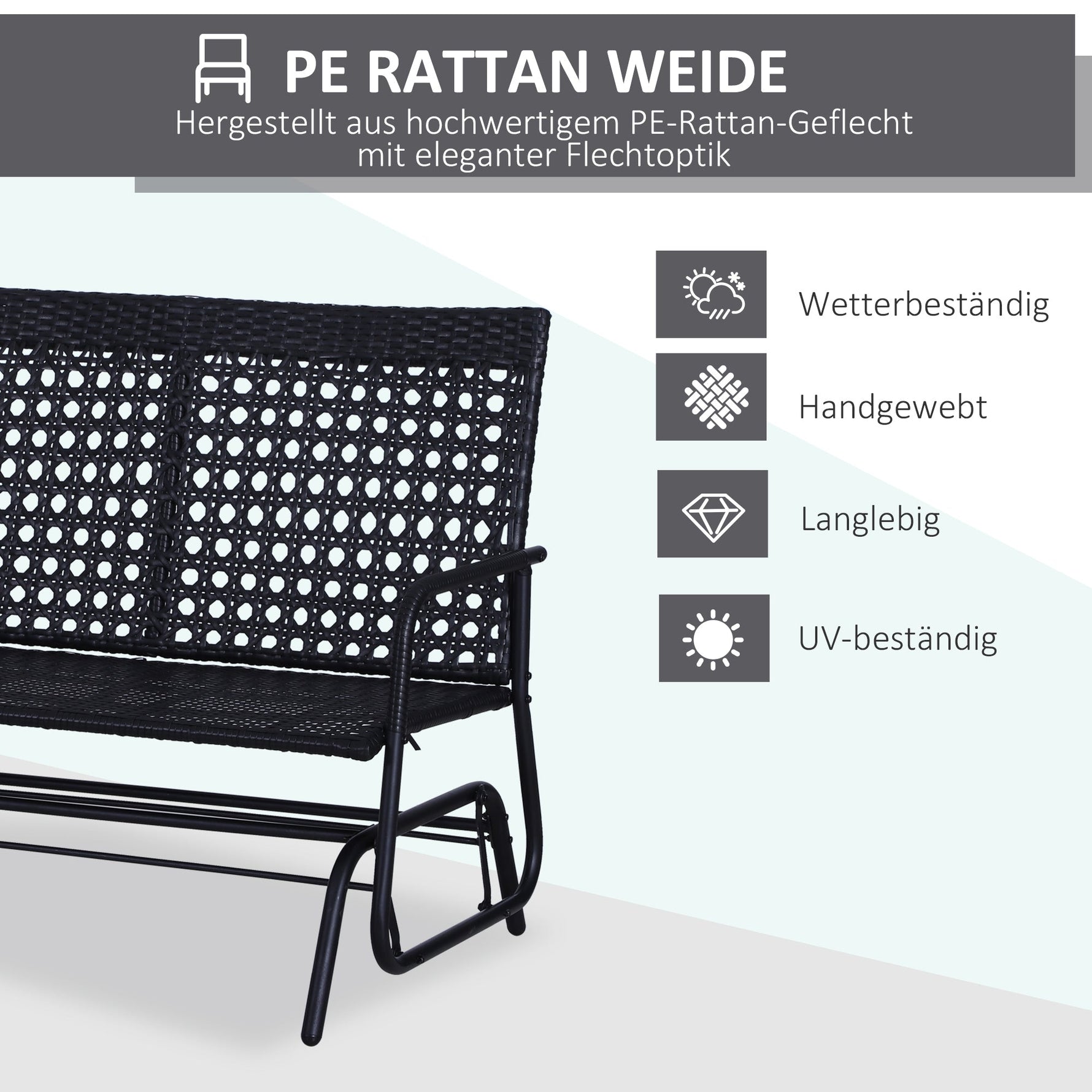 Swing Bench, 2-Seater Garden Swing, Polyrattan