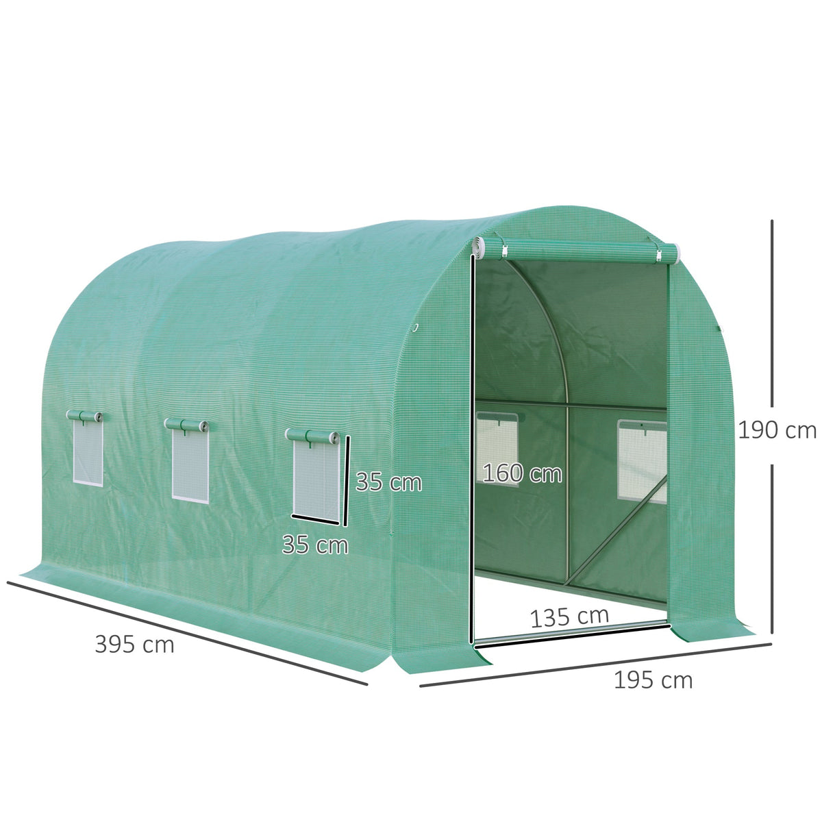 Polytunnel Tomato Greenhouse, 6 Mesh Windows Round Arched, Green