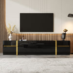 Luxurious TV Stand with Drawers and Doors, Modern High-Gloss Finish, Gold Edges