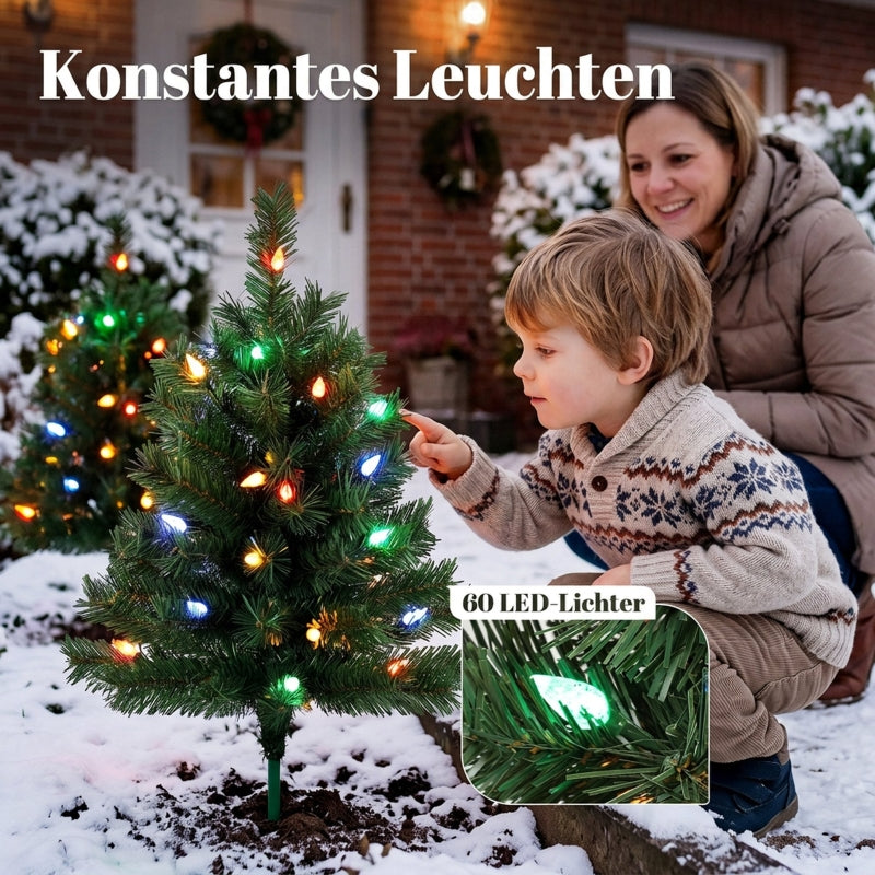 Illuminated Christmas Tree Set of 2, 60cm 60 LED Lights, Green