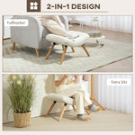Modern Footstool, Upholstered with Wooden Legs, Cream White Fleece