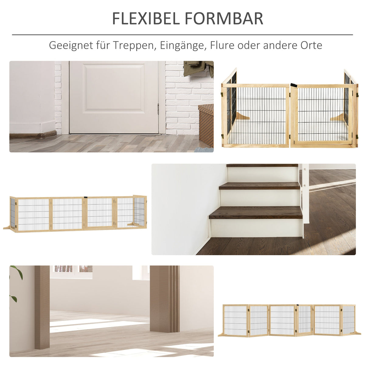 Dog Gate, Bidirectional Folding, Pinewood Metal Natural