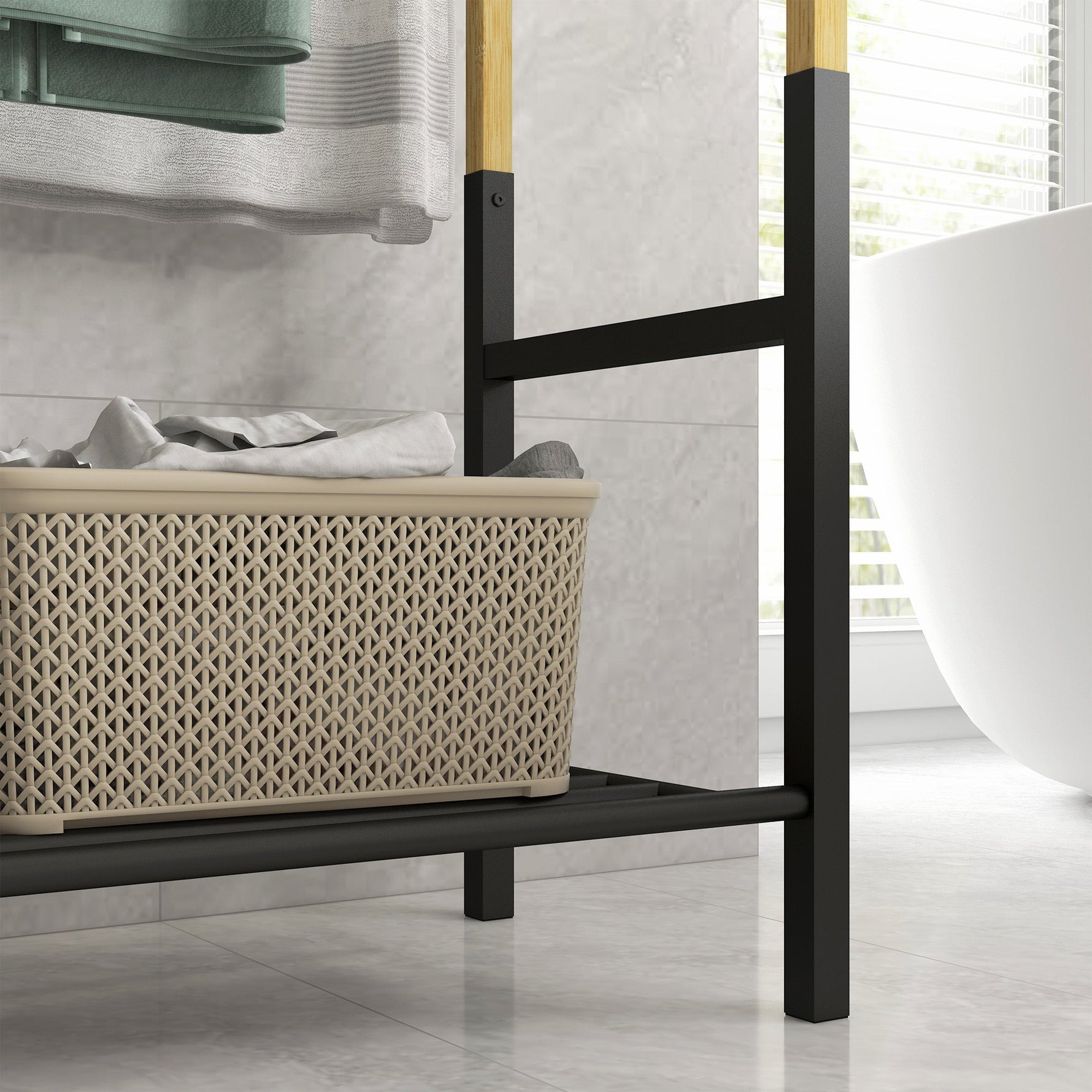 Towel Holder Freestanding, 3 Towel Rails with Shelf, Metal, Natural