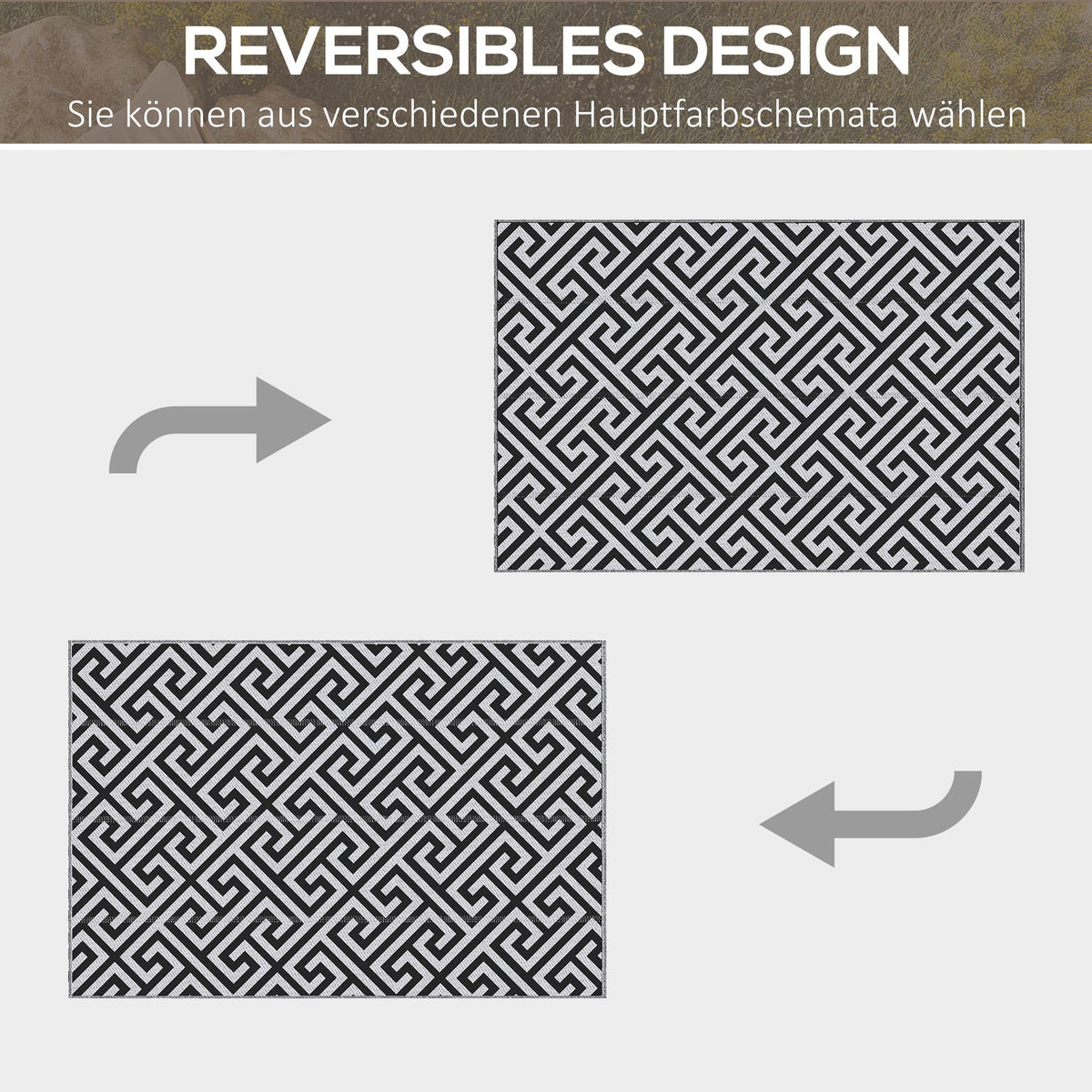 Outdoor Carpet, Double-Sided Water-Repellent, Plastic Black White