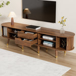 TV Cabinet 175cm Rattan Sliding Door Storage, Walnut Look/Natural Design