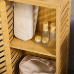 Bathroom Cabinet/Side Cabinet Slatted Door 2 Compartments Storage, Natural