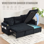3-Seater Corduroy Sofa Sleeper Hydraulic Chaise Storage Cup Holders USB-C Corduroy