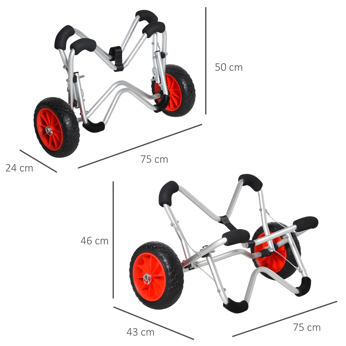 Kayak Cart Foldable, PU Tires, 75 kg, Aluminum