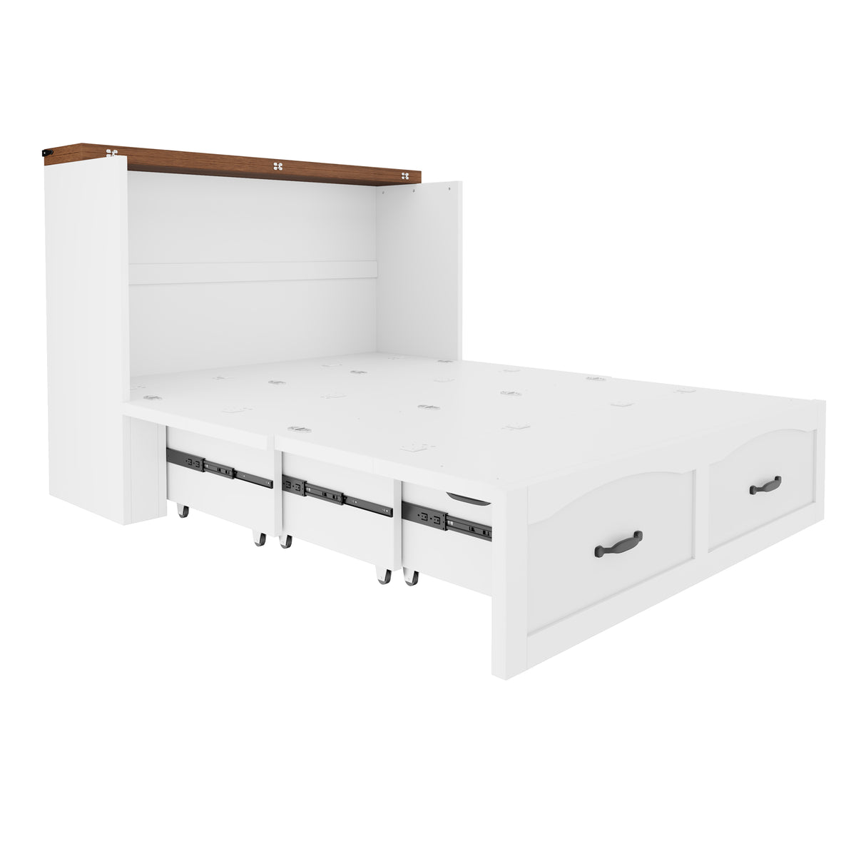 Folding Bed 140x200cm with Storage & Socket, White Metal Frame