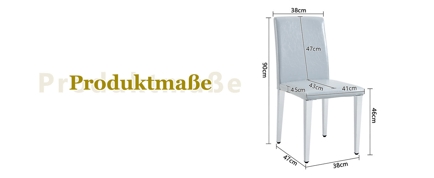 Minimalist Dining Chairs Set of 2, Ergonomic PU Leather with Metal Legs, Grey and Silver