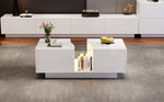 Modern LED Coffee Table, 2 Drawers 100x50x35cm, White High-Gloss MDF