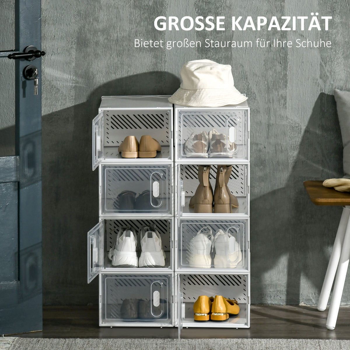Shoe Cabinet Modular 8 Compartments Transparent Plastic